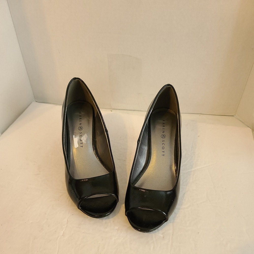 KAREN SCOTT LADIES BLACK OPEN TOE HIGH HEELS  SIZE  7 1/2 M